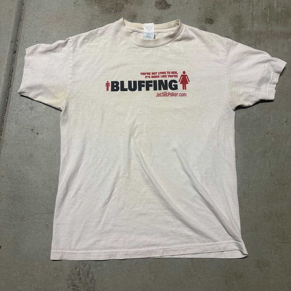 Vintage Poker Promo Graphic Shirt Mens White Medium Collectors Bluff Cotton Thin